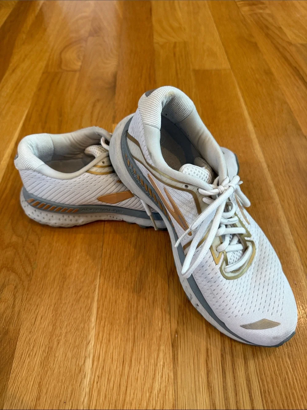 Brooks Adrenaline Women's White Running Sneakers with Gold Accents